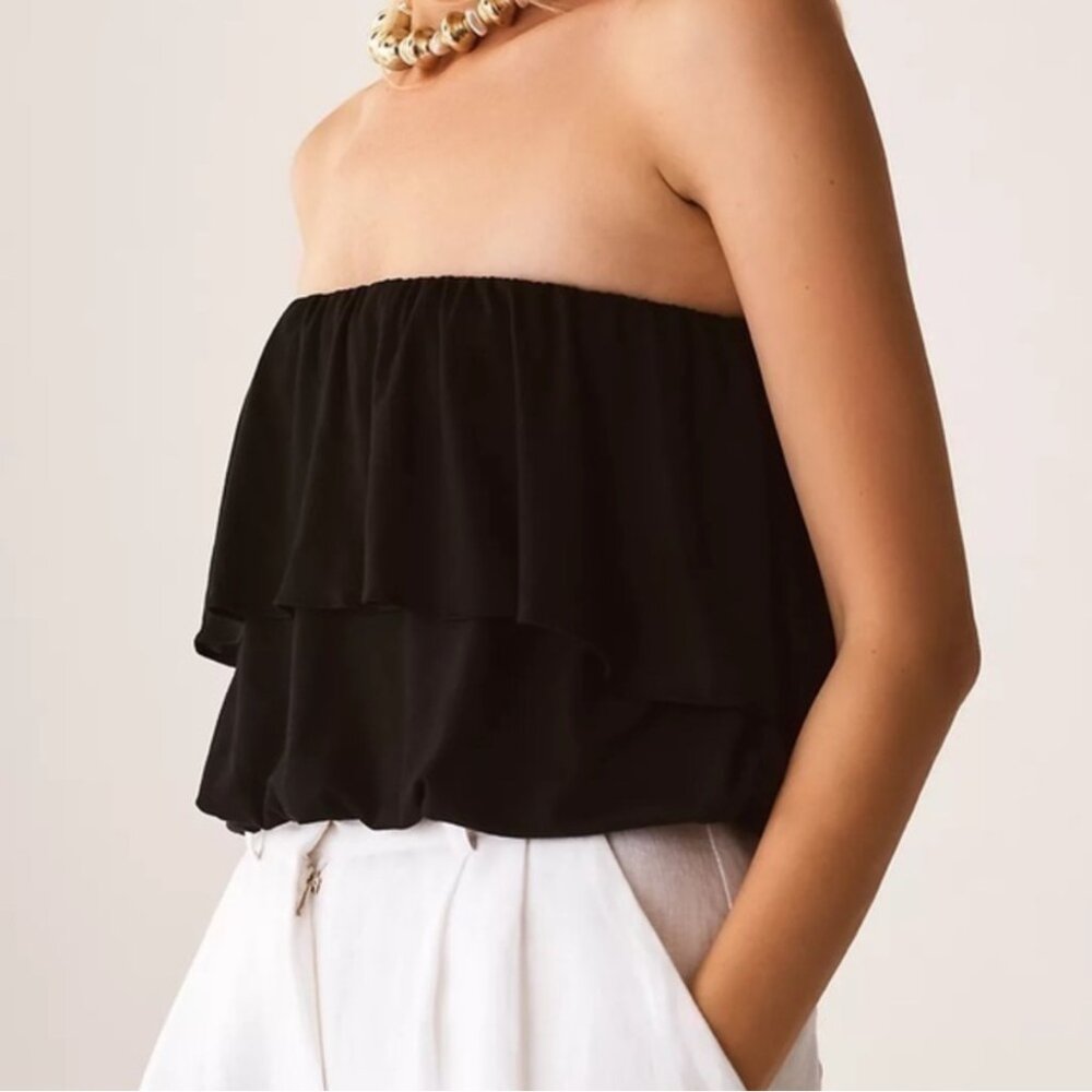 Anthropologie Flounce Layered Ruffle Black Tube Top Size Large